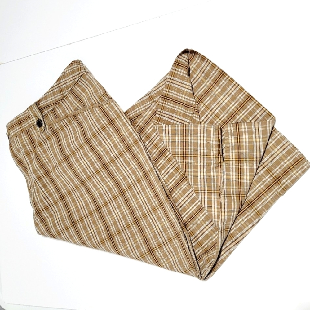 White Stag Brown Plaid Stretch Cotton Capris Plus Size (16)